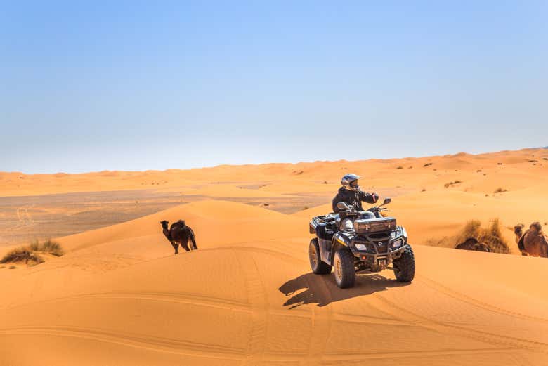 Atravessando o deserto ao entardecer